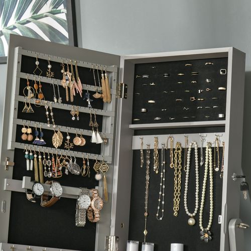 Mirrored Jewellery Cabinet Lockable Jewellery Organiser Grey - Home Symphony