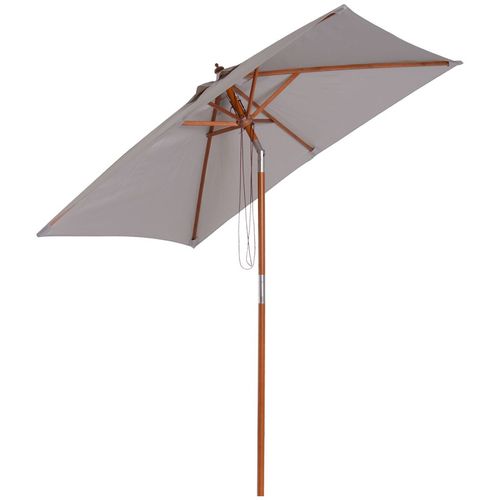 Wooden Patio Umbrella Market Parasol Outdoor Sunshade Grey Outsunny - Home Symphony