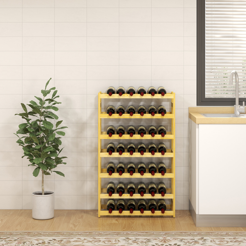 HOMCOM Free Standing Wooden Wine Rack for 42 Bottles with Anti-Tipping Straps for Wine Enthusiasts - Home Symphony