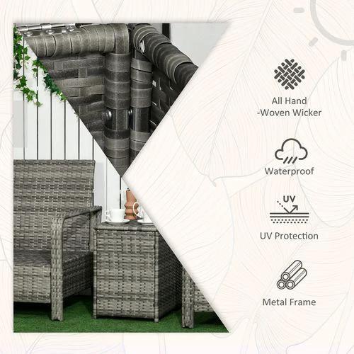 3 PCs PE Rattan Garden Sofa Set w/ 2 Chairs & Storage Table Orange by Outsunny