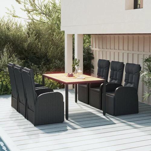 vidaXL 7 Piece Garden Dining Set Black Poly Rattan&Solid Wood Acacia - Garden Set