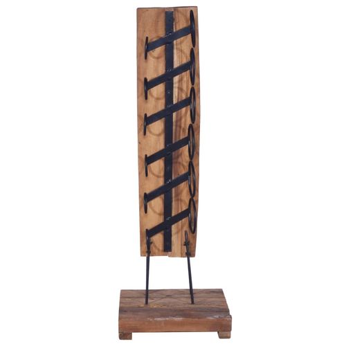 Solid Teak Wood Wine Rack for 6 Bottles 35x35x100 cm with Iron Supports for Vintage Home Decor - Home Symphony
