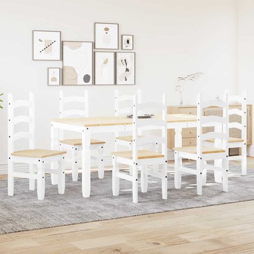 vidaXL 7 Piece Dining Set Panama White Solid Wood Pine - Home Symphony