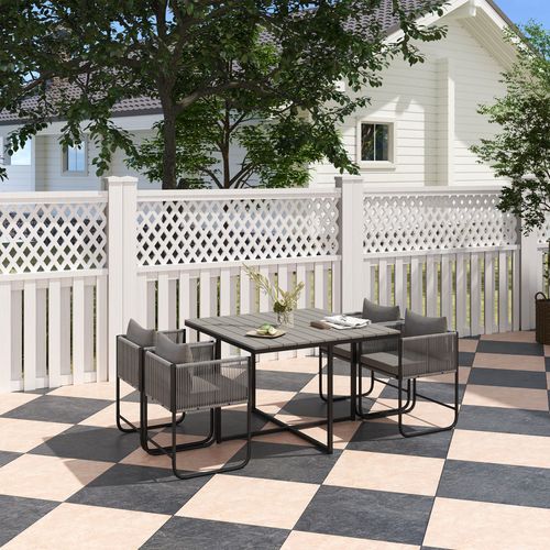 Outsunny Rattan Dining Set, Rattan Cube Dining Sets w/ Space-saving Design - Home Symphony