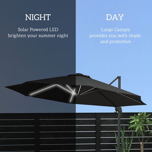 Outsunny 3(m) Solar LED Cantilever Parasol Adjustable Garden Umbrella Dark Grey - Home Symphony