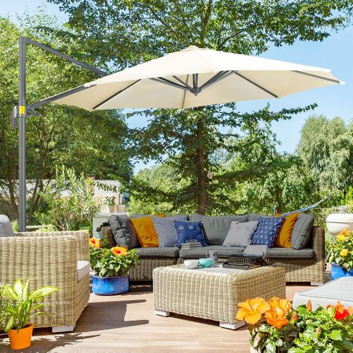 3 x 3(m) Cantilever Parasol Garden Umbrella with Cross Base White - Home Symphony