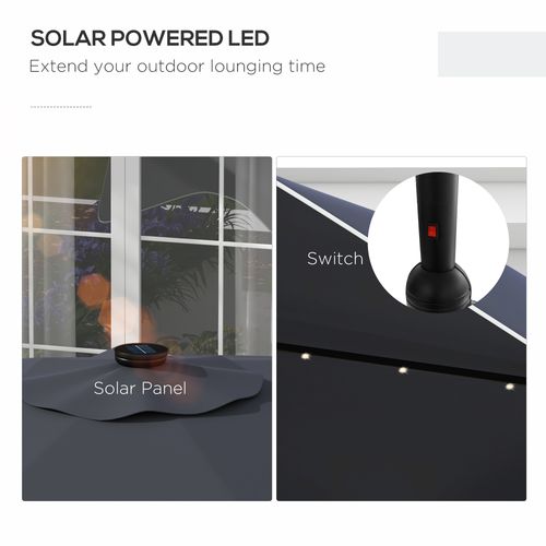 Outsunny Garden Parasol Umbrella with LED Lights and Tilt, Table Umbrella - Home Symphony