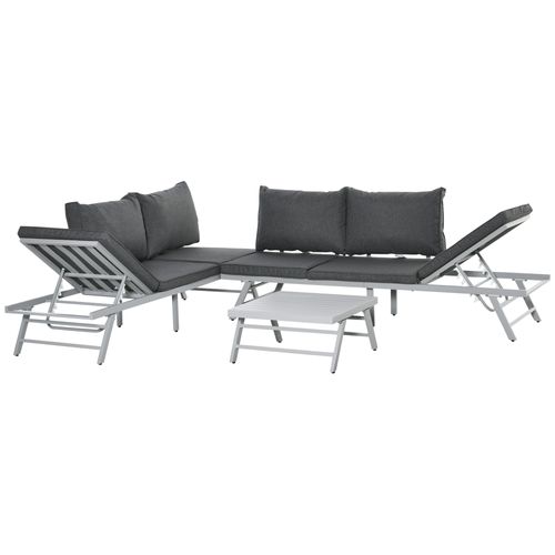 3Pc Garden Seating Set w/ Convertible Sofa Lounge Table Grey Coffee - Home Symphony