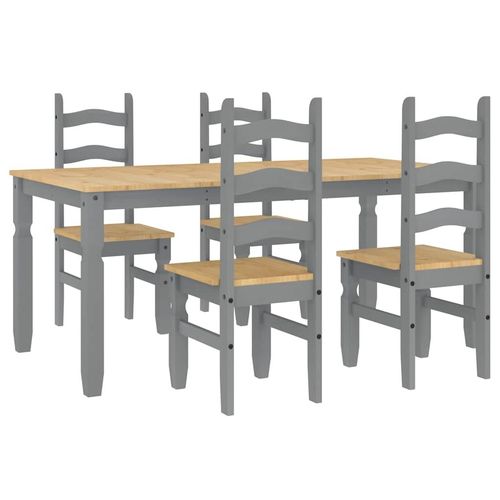 vidaXL 5 Piece Dining Set Panama Grey Solid Wood Pine - Home Symphony