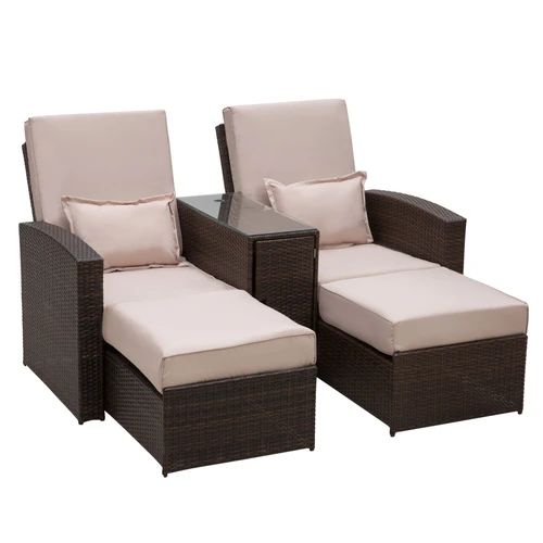 Outsunny Premium Double Rattan Sun Lounger Sofa Set 195cm with Thick Cushions for Outdoor Relaxation - Sun Lounger