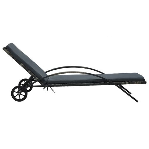 Sun Lounger with Cushion & Wheels Poly Rattan Anthracite - Home Symphony