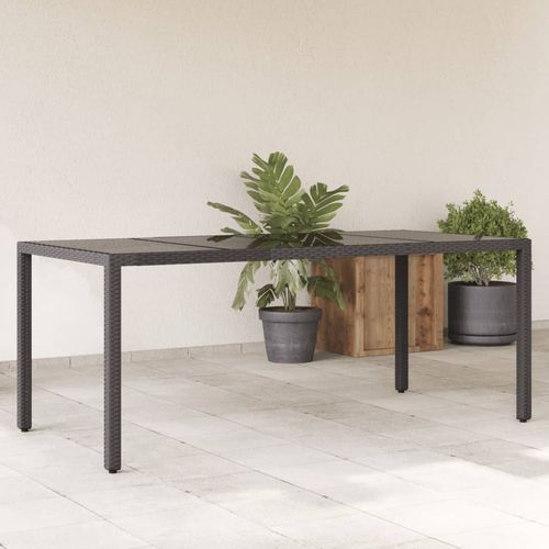 vidaXL Garden Table with Glass Top Black 190x90x75 cm Poly Rattan - Home Symphony