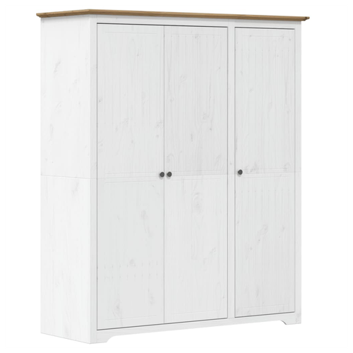 vidaXL Wardrobe BODO White and Brown 151.5x52x176.5cm Solid Wood Pine - Home Symphony