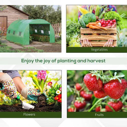 4x3x2m Tunnel Greenhouse Walk-In Hot House Roll Up Door & 6 Windows-Green by Outsunny