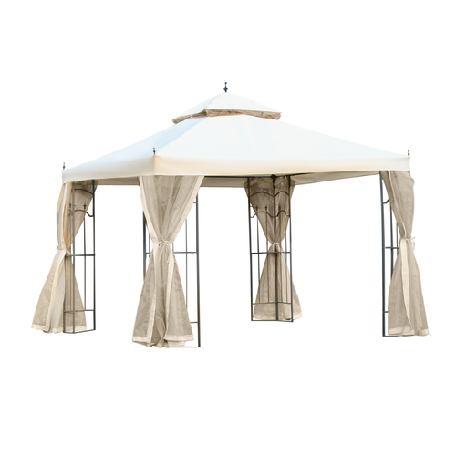 Elegant Outsunny Double Top Garden Gazebo 3 x 3 M Cream White with Curtains for Outdoor Parties and Events, perfect for gatherings.