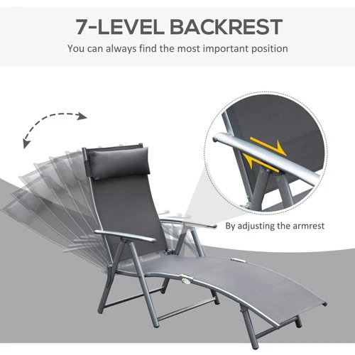 Outsunny Heavy-Duty Sun Lounger Recliner with 7 Adjustable Levels and Foldable Design for Outdoor Relaxation Enthusiasts - Sun Lounger