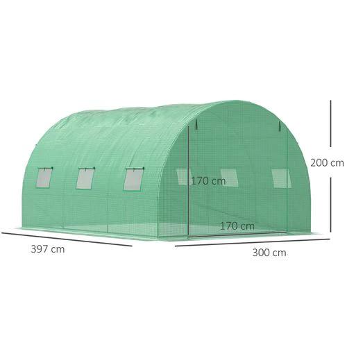 4x3x2m Tunnel Greenhouse Walk-In Hot House Roll Up Door & 6 Windows-Green by Outsunny