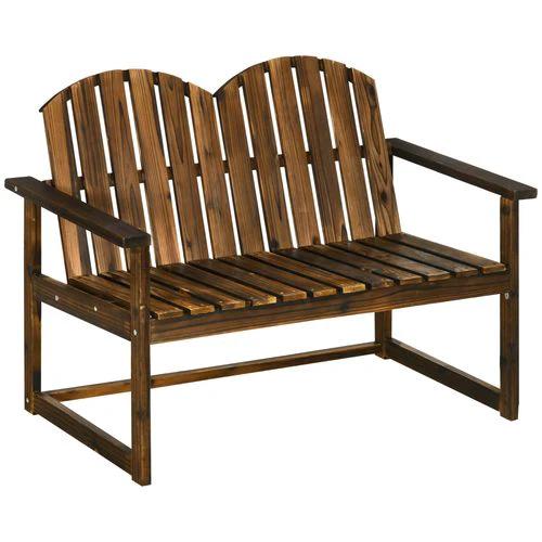 Outsunny Outdoor Wooden Bench for Two People, Patio Loveseat Chair with Slatted Backrest - Garden Chairs