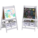 AIYAPLAY Kids Easel with Paper Roll, Blackboard, Whiteboard, Storage, Grey - Home Symphony