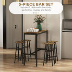 HOMCOM 5 Piece Bar Set, Industrial Kitchen and Chair Set Rustic Brown - Home Symphony