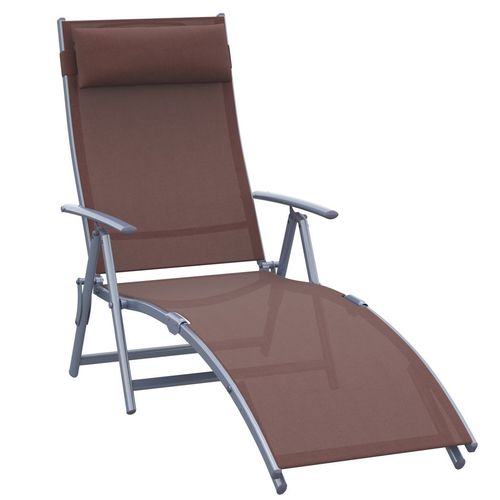 Outsunny Sun Lounger Recliner w/ Pillow Foldable 7 Levels Texteline Brown - Home Symphony