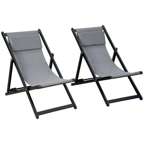 Outsunny 2Pcs Texteline Chaise Lounge Recliner Chair Adjust Lounger Patio Grey -