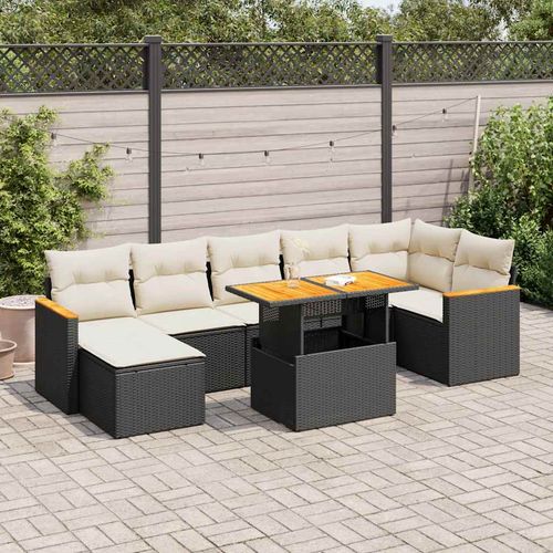 vidaXL 8 Piece Garden Sofa Set with Cushions Black Poly Rattan Acacia - Home Symphony