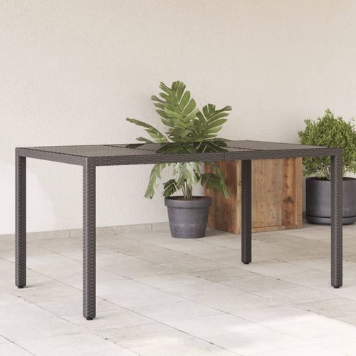 vidaXL Garden Table with Glass Top Black 150x90x75 cm Poly Rattan - Home Symphony
