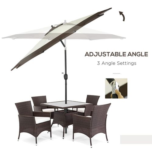 Outsunny 2.7m Garden Parasol Umbrella with 8 Metal Ribs, Tilt and Crank, Coffee - Home Symphony