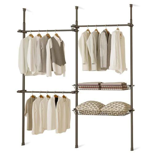 Double Telescopic Wardrobe Organiser with Adjustable Rail and Storage Baskets for Small Space Living by Direct Online Houseware
