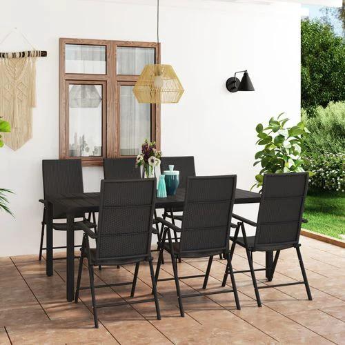 vidaXL 7 Piece Garden Dining Set with WPC Tabletop and Weather-Resistant Rattan Chairs for Outdoor Entertaining by vidaXL