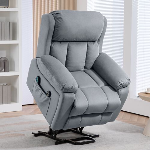 HOMCOM Lift Chair Riser and Recliner Chair with Vibration Massage, Heat, Grey - Home Symphony