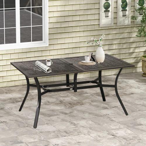 Outsunny Outsunny Garden Table with Parasol Hole for Patio, Deck, Brown, 150 x 96 x 73cm - Garden Table