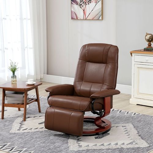 HOMCOM Ergonomic Office Recliner Sofa Chair PU Leather Armchair Lounger Brown - Home Symphony