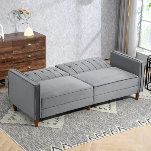 HOMCOM Convertible Sofa Bed with Adjustable Backrest and Velvet Upholstery for Small Living Spaces by HOMCOM