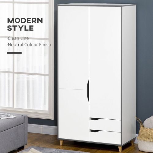 Wardrobe with Drawers, Shelves, Hanging Rail, Bedroom Clothes Organizer, White - Home Symphony