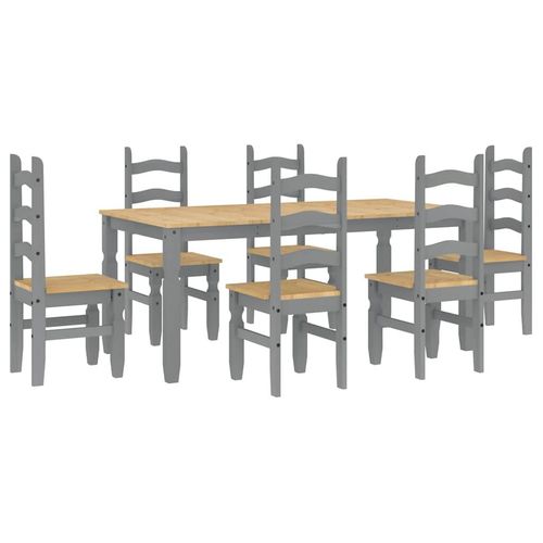 vidaXL 7 Piece Dining Set Panama Grey Solid Wood Pine - Home Symphony
