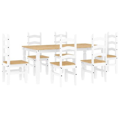 vidaXL 7 Piece Dining Set Panama White Solid Wood Pine - Home Symphony
