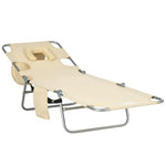 Patio Foldable Sun Lounger 5 Level Adjustable Reclining Chair Beige by Outsunny