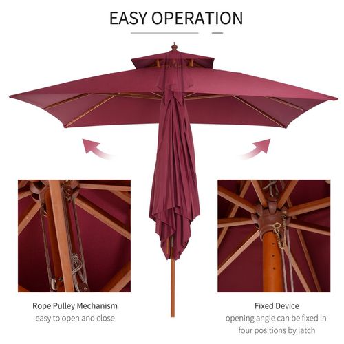 3m Patio Umbrella Bamboo Umbrella Parasol-Wine Red - Home Symphony
