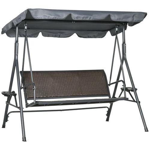 Outsunny Outsunny 3 Seater Garden Swing Seat Bench with Adjustable Canopy, Rattan Seat - Hammocks