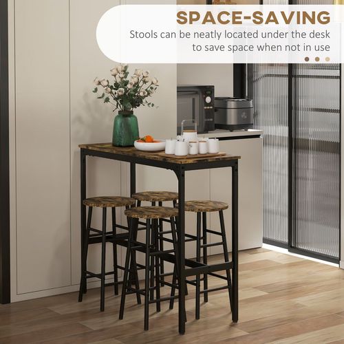 HOMCOM 5 Piece Bar Set, Industrial Kitchen and Chair Set Rustic Brown - Home Symphony