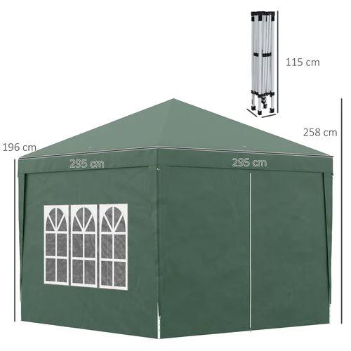 Outsunny 3mx3m Pop Up Gazebo Party Tent Canopy Marquee with Storage Bag Green by Outsunny