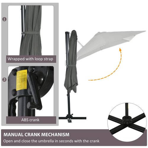 Outsunny Square Cantilever Roma Parasol 360� Rotation w/ Hand Crank, Grey - Home Symphony