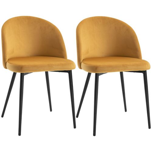 2 Pieces Modern Upholstered Fabric Bucket Seat Dining Chairs Living Room Yellow - Home Symphony