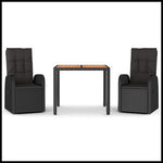 3 Piece Garden Dining Set Black Poly Rattan&Solid Wood Acacia - Home Symphony