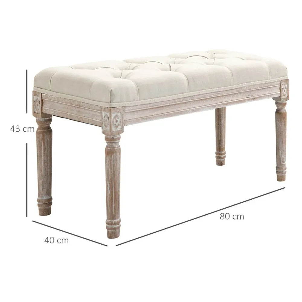 Accent Bench Tufted Upholstered Foot Stool Linen-Touch Fabric Ottoman Beige - Bench from Unbranded