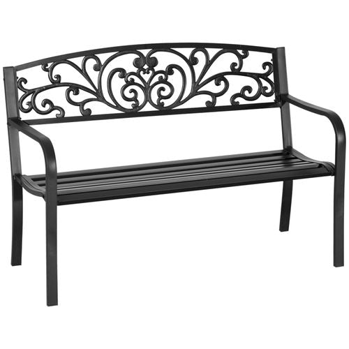 2-Seater Garden Bench, Steel-Black - Home Symphony