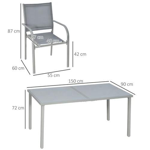 Outsunny Outsunny 7 Piece Garden Dining Set, Steel Outdoor Table and Chairs, Grey - Garden Set