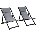Outsunny 2Pcs Texteline Chaise Lounge Recliner Chair Adjust Lounger Patio Grey -